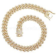 Crystal Rhinestone Tennis Necklace, Alloy Cuban Link Chain Necklace with Snap Lock for Women, Golden, 16 inch(40.7cm)(NJEW-WH0009-13)