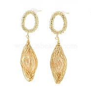 Natural Pearl Twist Teardrop Dangle Studs Earrings, Brass Wire Wrap Earrings for Women, Real 14K Gold Plated, 46x13mm(EJEW-K252-01G)