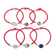 Adjustable Nylon Cord Slider Bracelets, Bolo Bracelets, with Natural Fluorite and Golden Plated Brass Findings, Mixed Shapes, Red, Inner Diameter: 2-5/8 inch(6.6cm)(BJEW-Z002-01G)