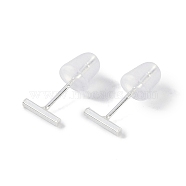 999 Sterling Silver Stud Earrings for Women, with 999 Stamp, Rectangle, 1x6mm(EJEW-S215-30S-05)