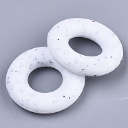 Food Grade Eco-Friendly Silicone Beads, Chewing Beads For Teethers, DIY Nursing Necklaces Making, Donut, White, 42x9mm, Hole: 20mm(X-SIL-Q006-G)