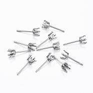 304 Stainless Steel Stud Earring Settings, Stainless Steel Color, 15x5mm, Tray: 4mm, Pin: 0.8mm(STAS-H376-97)
