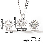 Chic Geometric Brass Rhinestones Stud Earrings & Necklaces for Woemn, Platinum, Flower(RP4250-1)