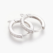 Brass Micro Pave Cubic Zirconia Huggie Hoop Earring Findings, Clear, Platinum, 16x14x2mm, Hole: 1mm, Pin: 1mm(X-KK-O112-13P)