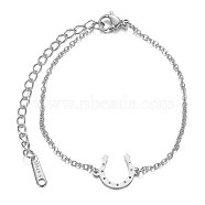 201 Stainless Steel Link Bracelets, with Cable Chains and Lobster Claw Clasps, Horse Shoes, Stainless Steel Color, 6-7/8 inch(17.3cm), 1.5mm(STAS-T040-JN016-1)
