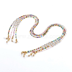 Eyeglasses Chains, Neck Strap for Eyeglasses, with Glass Seed Beads, Acrylic Letter Beads and Rubber Loop Ends, Word Love, Golden, Mixed Color, 27.75 inch(70.5cm)(AJEW-EH00319)