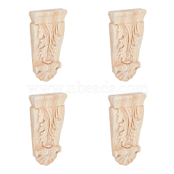 Rubber Wood Carved Onlay Applique, Center Flower Long Applique, for Door Cabinet Bed Unpainted Decor European Style, Blanched Almond, 160x80x25mm(AJEW-WH0248-463)