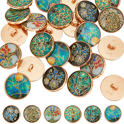 24Pcs 6 Styles Alloy Enamel Shank Buttons, 1-Hole, Flat Round with Flower/Tree Pattern, Mixed Color, 20mm, 4pcs/style(AJEW-OC0004-96)