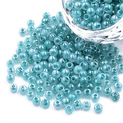 6/0 Imitation Jade Glass Seed Beads, Luster, Dyed, Round, Medium Turquoise, 4x3mm, Hole: 1.2mm, about 450g/bag(SEED-N004-006-20)