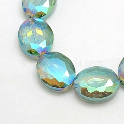 Faceted Electroplate Crystal Glass Oval Beads Strands, Rainbow Color Plated, Medium Aquamarine, 20x16x8mm, Hole: 1mm, about 35pcs/strand, 27.5 inch(EGLA-F059B-10)