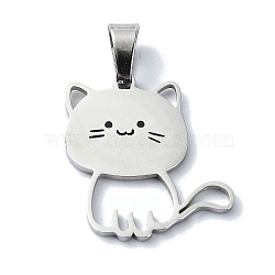 Non-Tarnish 304 Stainless Steel Pendants, Laser Cut, Cat Charm, Stainless Steel Color, 23x20x1.5mm, Hole: 7x4mm(STAS-C097-10P)