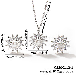 Chic Geometric Brass Rhinestones Stud Earrings & Necklaces for Woemn, Platinum, Flower(RP4250-1)