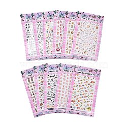 Nail Art Stickers, Self-adhesive Flowers Animal Cupid Fruit Banknote Ocean Themed Pattern Nail Decals, for Women Girl Fingernails Toenails Decorations, Mixed Color, 12.3x8cm(MRMJ-Q080-F-M)