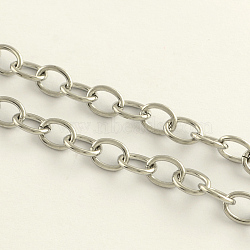 304 Stainless Steel Cable Chains, Unwelded, Oval, Stainless Steel Color, 8x6x1.2mm(X-CHS-R009-12)
