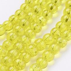 Spray Painted Crackle Glass Beads Strands, Round, Yellow, 6mm, Hole: 1.3~1.6mm, about 133pcs/strand, 31.4 inch(CCG-Q001-6mm-04)