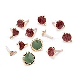 Alloy Stud Earrings Findings, with Enamel and Loop, Mixed Shapes, Light Gold, 8~22x5~17.5mm, Pin: 0.7mm, Hole: 1.5~3mm(ENAM-MSMC001-10)