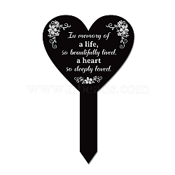 Acrylic Garden Stake, Ground Insert Decor, for Yard, Lawn, Garden Decoration, Heart with Memorial Words, Flower Pattern, 258x158mm(AJEW-WH0365-002)