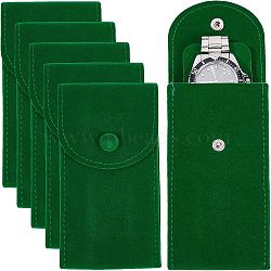 Velvet Watch Bag Package, with Snap Button, Green, 13x6.7x0.8cm(TP-WH0013-005C)