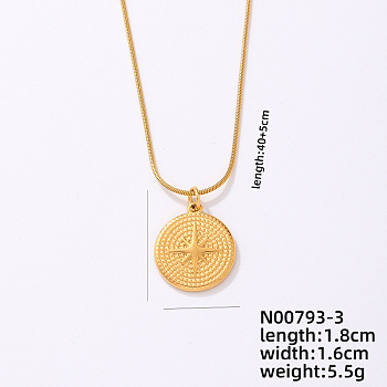 Vintage Stainless Steel Round Snake Chain Flat Round Pendant Necklaces, Religion Star Pendant Necklaces, Golden, 15.75 inch(40cm)