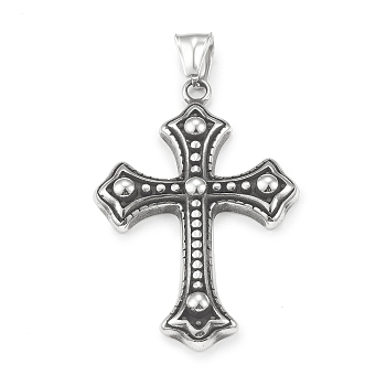 304 Stainless Steel Big Pendants, Cross Charm, Antique Silver, 52x34x4.5mm, Hole: 4x8mm