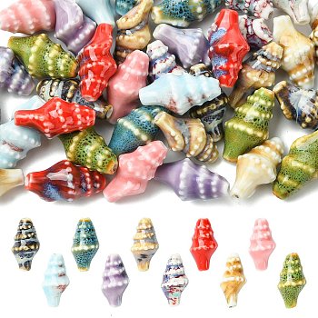 40Pcs 10 Colors Handmade Porcelain Beads, Conch, Mixed Color, 20x10.5x10mm, Hole: 1.8mm, 4pcs/color