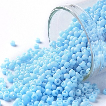 TOHO Round Seed Beads, Japanese Seed Beads, (403F) Light Blue Opaque Rainbow Matte, 11/0, 2.2mm, Hole: 0.8mm, about 5555pcs/50g