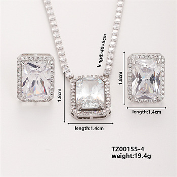 Women's Glass Rectangle Necklace & Earrings Set for Fashionable Look, Clear