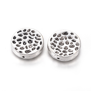Tibetan Style Alloy Hammered Beads, Flat Round, Antique Silver, 15.5~16x3.5mm, Hole: 1mm