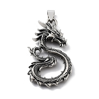 Tibetan Style Alloy Pendants, Dragon Charms, Antique Silver, 46x26.5x7mm, Hole: 8x4mm