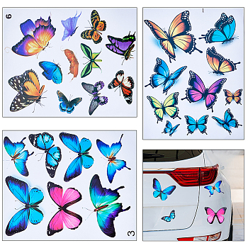 3 Sheets 3 Styles Butterfly PVC Waterproof Self-adhesive Stickers, 3D Decals for Car, Motorcycle Decoration, Mixed Color, 300x200x0.2mm, 1 sheet/style