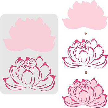 Large Plastic Reusable Drawing Painting Stencils Templates, for Painting on Scrapbook Fabric Tiles Floor Furniture Wood, Rectangle, Lotus Pattern, 297x210mm