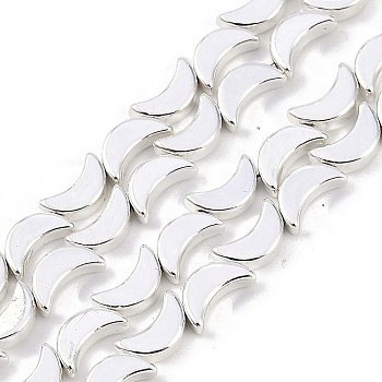 Electroplated Synthetic Non-magnetic Hematite Beads Strands, Nickel Free & Lead Free, Crescent Moon, Silver Plated, 8.5x5x2.5mm, Hole: 0.8mm, about 56pcs/strand, 16.22 inch(41.2cm)