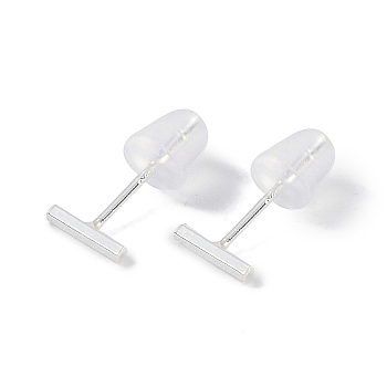 999 Sterling Silver Stud Earrings for Women, with 999 Stamp, Rectangle, 1x6mm