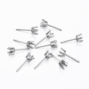 304 Stainless Steel Stud Earring Settings, Stainless Steel Color, 15x5mm, Tray: 4mm, Pin: 0.8mm