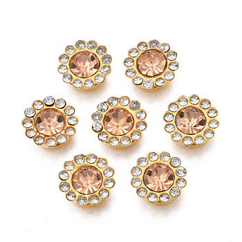 Sew on Rhinestone, Transparent Glass Rhinestone, with Iron Prong Settings, Faceted, Flower, Light Peach, 12x5mm, Hole: 1.2mm