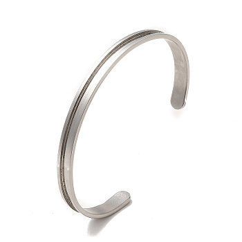 C-Shaped 201 Stainless Steel Grooved Cuff Bangles, for DIY Electroplated, Leather Inlay, Clay Rhinestone Pave Bangle Making, Stainless Steel Color, 1/4 inch(0.6cm), Inner Diameter: 2x2-5/8 inch(5.2x6.6cm)