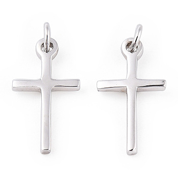 Rhodium Plated 925 Sterling Silver Religion Cross with 925 Stamp & Jump Rings, Real Platinum Plated, 14.5x7.5x1mm, Hole: 1.6mm