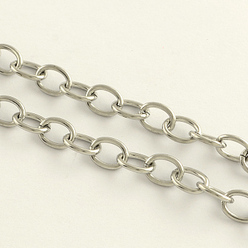 304 Stainless Steel Cable Chains, Unwelded, Oval, Stainless Steel Color, 8x6x1.2mm