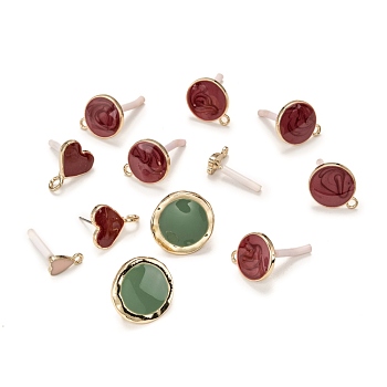 Alloy Stud Earrings Findings, with Enamel and Loop, Mixed Shapes, Light Gold, 8~22x5~17.5mm, Pin: 0.7mm, Hole: 1.5~3mm