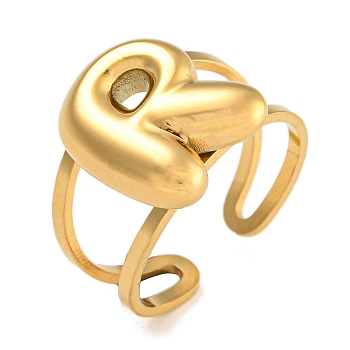 304 Stainless Steel Finger Ring, Real 18K Gold Plated Cuff Ring, Letter R, Inner Diameter: 18mm, Letter: 14~15x6.5~19mm