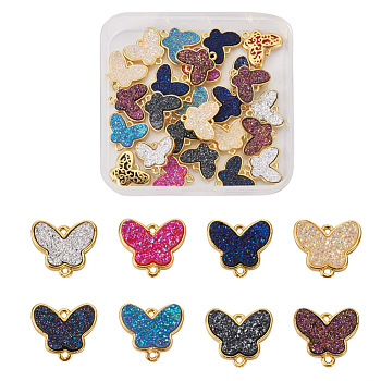 Craftdady 32Pcs 8 Colors Brass Links Connectors, with Druzy Resin, Butterfly, Golden, Mixed Color, 14.5x16x4mm, Hole: 1.2mm, 4pcs/color