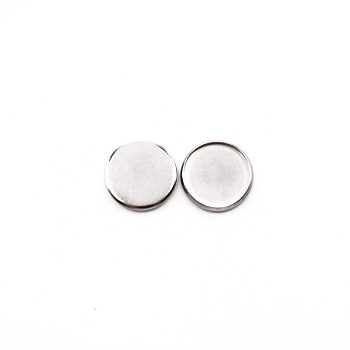 304 Stainless Steel Cabochon Settings, Flat Round, Stainless Steel Color, Tray: 14mm, 16x1.8mm