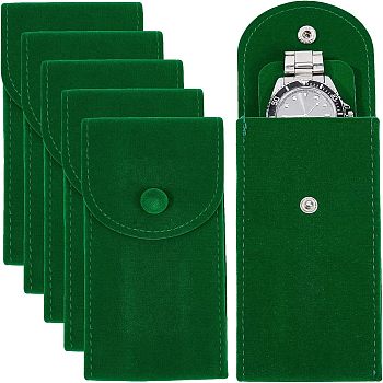 Velvet Watch Bag Package, with Snap Button, Green, 13x6.7x0.8cm