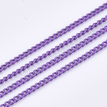 Spray Painted Brass Curb Chains, with Spool, Soldered, Dark Violet, 1.7x1.2x0.3mm, about 100yard/roll