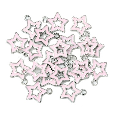 Platinum Pink Star Alloy+Enamel Pendants
