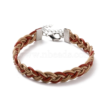 Cowhide Leather Braided Twist Rope Shape Cord Bracelets with Brass Clasp for Women(BJEW-JB09110)-4