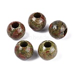 Natural Unakite Beads, Smooth Rondelle, Large Hole Beads, 20~20.5x17~18mm, Hole: 7.5~8.5mm(G-Q608-05E)