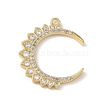 Brass Micro Pave Clear Cubic Zirconia Pendants, Moon with Sunburst Edge Charms, Lead Free & Cadmium Free, Rack Plating, Long-Lasting Plated, Real 18K Gold Plated, 26x22x2.5mm, Hole: 1.6mm(CU-CBAC53C-04G)