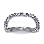 Tarnish Resistant Religion 304 Stainless Steel Cuban Link Chain Bracelets, with Lobster Claw Clasps, Cross, Stainless Steel Color, 8-1/2 inch(21.5cm)(BJEW-P263-H01-P)
