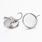 Tarnish Resistant 304 Stainless Steel Leverback Earring Findings, Flat Round, Stainless Steel Color, 21x14mm, Pin: 0.8mm, Tray: 12mm(STAS-H423-02P)